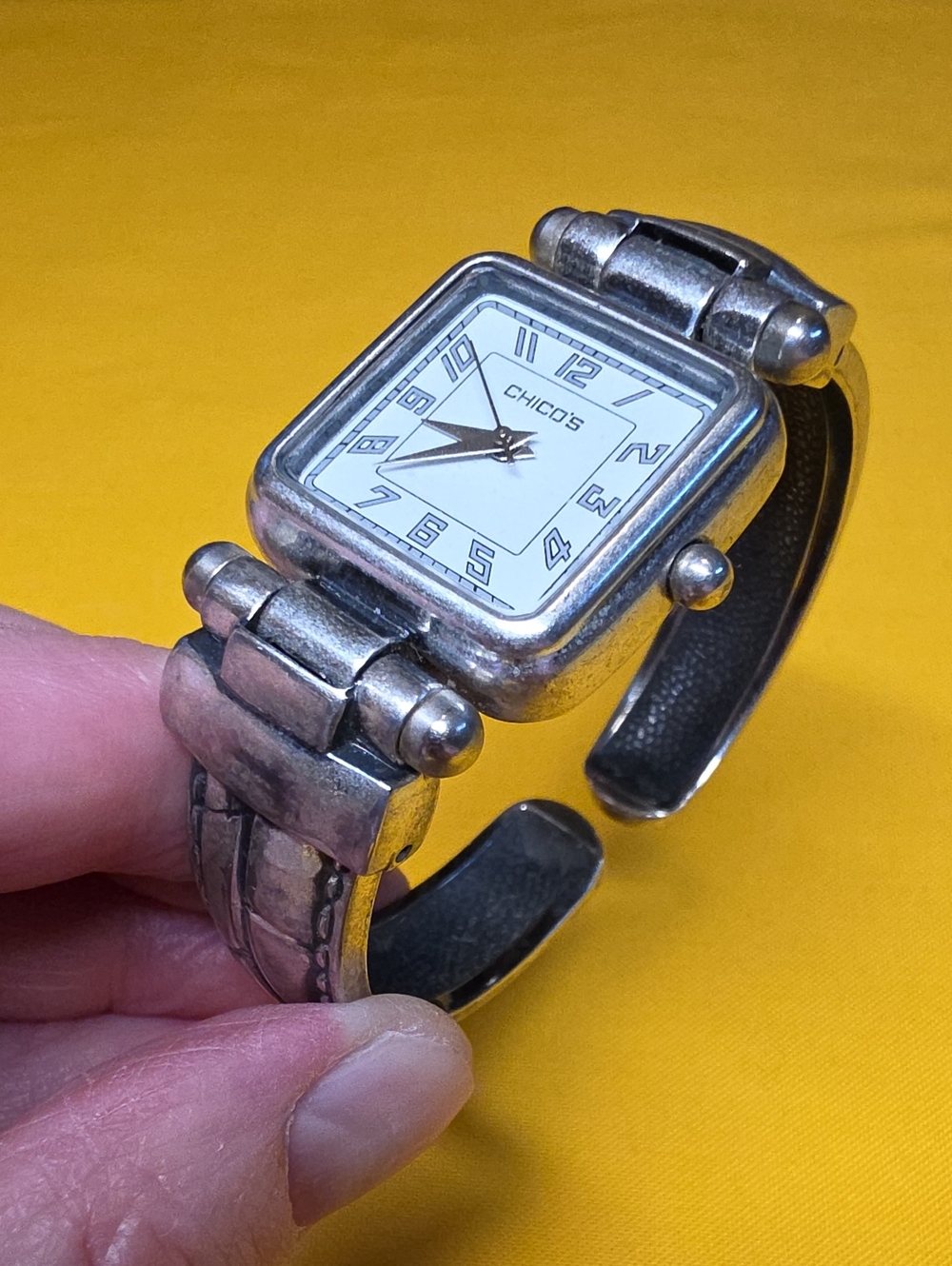 Chico's Vintage CH-201 Silver Mosaic Cuff Watch - Working & Good Condition!